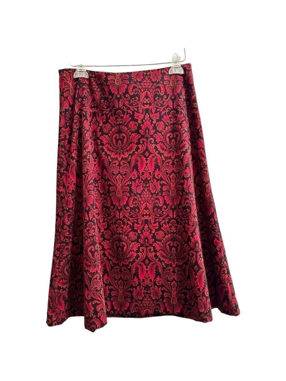 Christopher & Banks Floral Midi Skirt, Womens 6, Red w/ Black Design Zipper